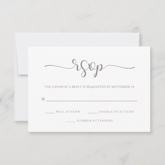Eenvoudige elegantie | Minimale grijze en witte RS RSVP Kaartje (Voorkant)