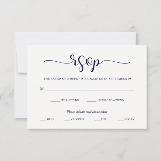 Eenvoudige elegantie | Minimale marineblauw en wit RSVP Kaartje (Voorkant)