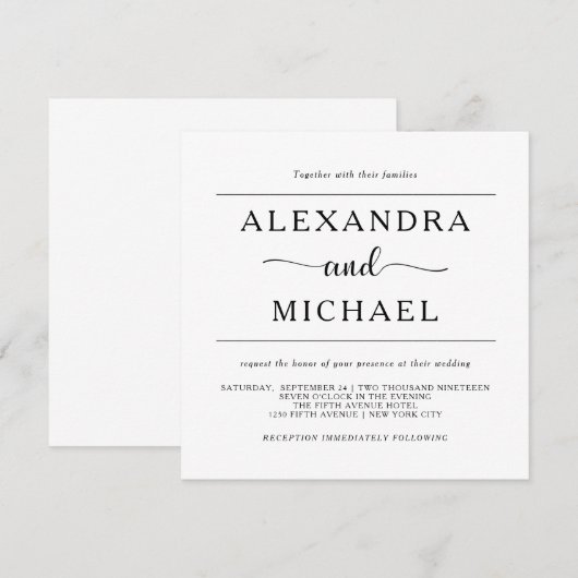 Eenvoudige elegantie | Minimale zwart-wit bruiloft Kaart (Voorkant / Achterkant)