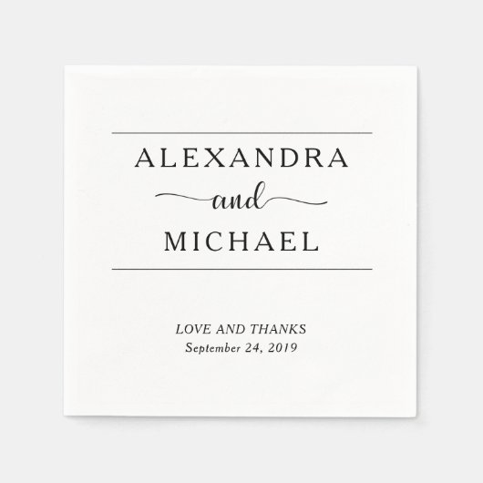 Eenvoudige elegantie | Minimale zwart-wit bruiloft Servet (Voorkant)