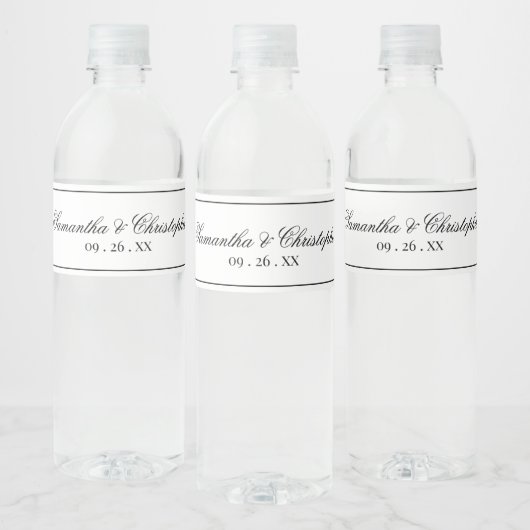 Eenvoudige Elegantie Minimalistische Bruiloft Zwar Waterfles Etiket (Flessen)