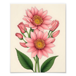 Eenvoudige Elegantie: Roze Bloem met Geel Centrum Foto Afdruk
