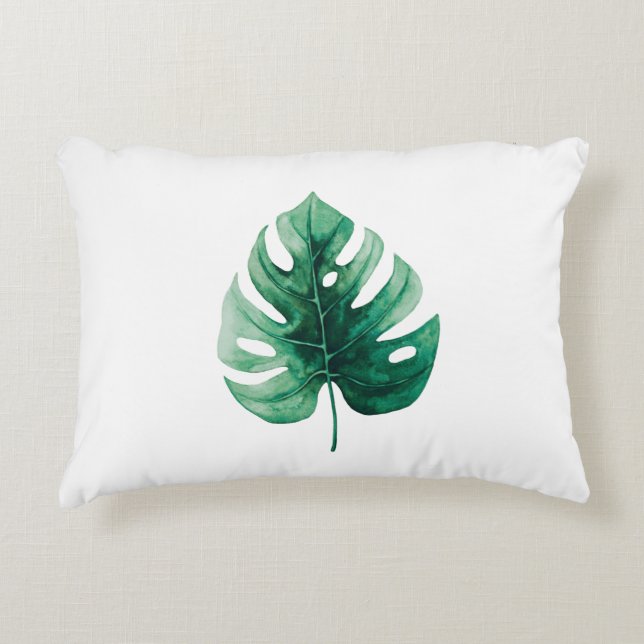 Eenvoudige Elegantie Tropisch Groen Monstera Blad Accent Kussen (Voorkant)