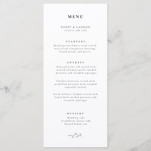 Eenvoudige Elegantie Typografie & Botanisch Menu (Voorkant)