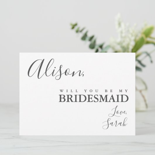 Eenvoudige Elegantie Wees mijn bruidsmeisje voorst Kaart (Staand voorkant)