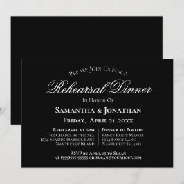 Eenvoudige elegantie zwart bruiloft repetitie dine kaart
