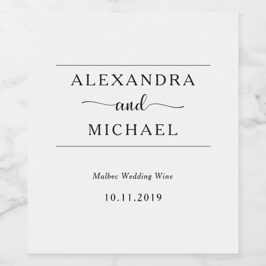 Eenvoudige elegantie | Zwart-wit bruiloft Wijn Etiket (Enkel label)