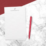 Eenvoudige Elegantie Zwart Wit Monogram Gelinieerd Briefpapier<br><div class="desc">Persoonlijk gelinieerd briefpapier in wit met uw initiaal en naam in zwart. Een elegant gelinieerd briefpapier gepersonaliseerd met uw monogram in een eenvoudig ontwerp. Eenvoudige elegantie gepersonaliseerd briefpapier in zwart en wit gepersonaliseerd met uw naam in elegante letters en uw initiaal in een vrouwelijk schrift.</div>