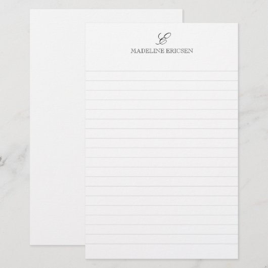Eenvoudige Elegantie Zwart Wit Monogram Gevoerd Briefpapier (Voorkant / Achterkant)