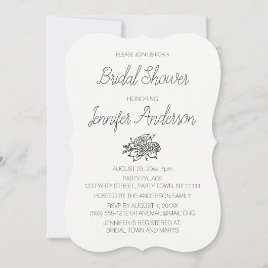 Eenvoudige Elegantie Zwart Wit Roos Vrijgezellenfe Kaart (Voorkant)