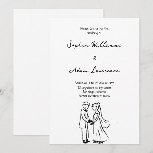 Eenvoudige Elegent Hand getrokken bruiloft Kaart (Voorkant / Achterkant)