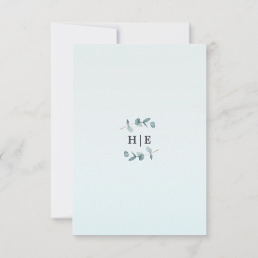 Eenvoudige elegyptusbladeren en kalligrafie save the date (Achterkant)