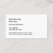 Eenvoudige elektricien Visitekaartjes (Achterkant)