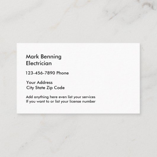 Eenvoudige elektricien Visitekaartjes (Achterkant)