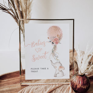 Eenvoudige ellefant en ballonvaardig Baby shower Poster