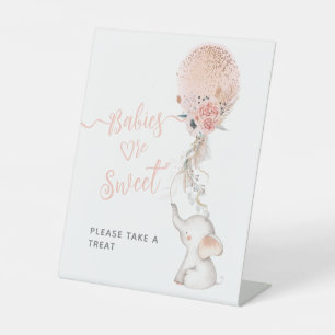 Eenvoudige ellefant en ballonvaardig Baby shower Reclamebord Met Voetstuk
