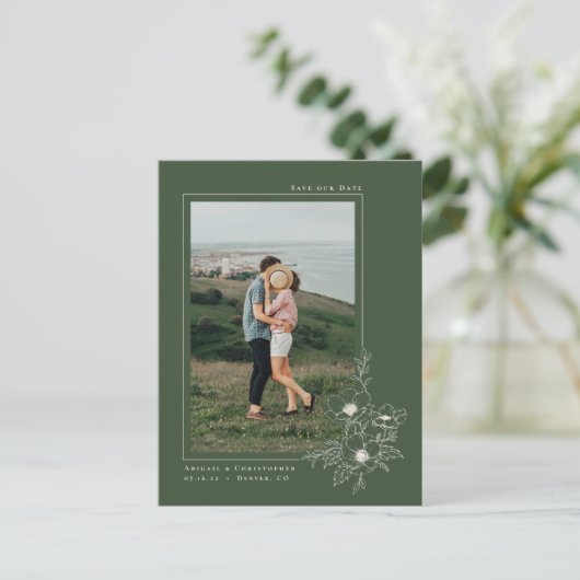 Eenvoudige Emerald Anemone Art Floral Save the Dat Aankondigingskaart (Staand voorkant)