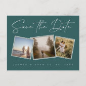 Eenvoudige Emerald Green Photo Wedding Save the Da Aankondigingskaart (Voorkant)