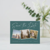 Eenvoudige Emerald Green Photo Wedding Save the Da Aankondigingskaart (Staand voorkant)