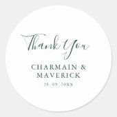 Eenvoudige Emerald Green tekst bruiloft Ronde Sticker (Voorkant)