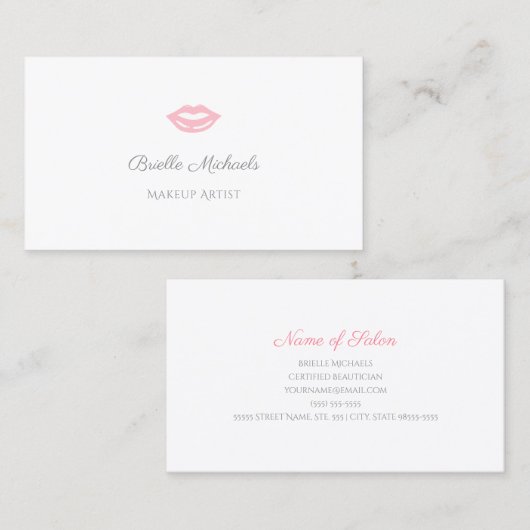 Eenvoudige en Chic Soft Pink Lips Make-up Artist Visitekaartje (Voorkant / Achterkant)