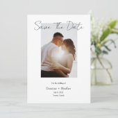 Eenvoudige en chique foto save the date (Staand voorkant)