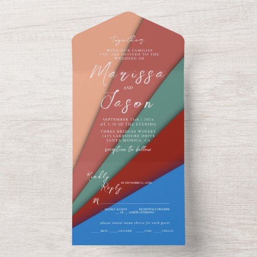 Eenvoudige en elegante 5 kleuren bruiloft all in one uitnodiging (Binnen)