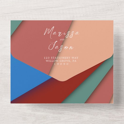 Eenvoudige en elegante 5 kleuren bruiloft all in one uitnodiging (Achterkant)