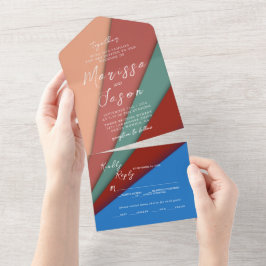 Eenvoudige en elegante 5 kleuren bruiloft all in one uitnodiging