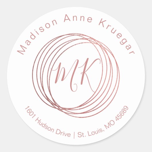 Eenvoudige en elegante Abstracte Roos Gold-cirkels Ronde Sticker (Voorkant)