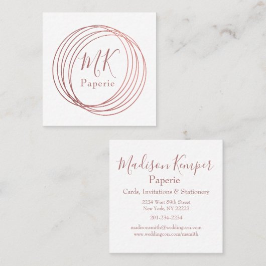 Eenvoudige en elegante Abstracte Roos Gold-cirkels Vierkante Visitekaartje (Voorkant / Achterkant)