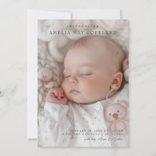 Eenvoudige en elegante Baby-fotogeboorte Aankondiging (Voorkant)