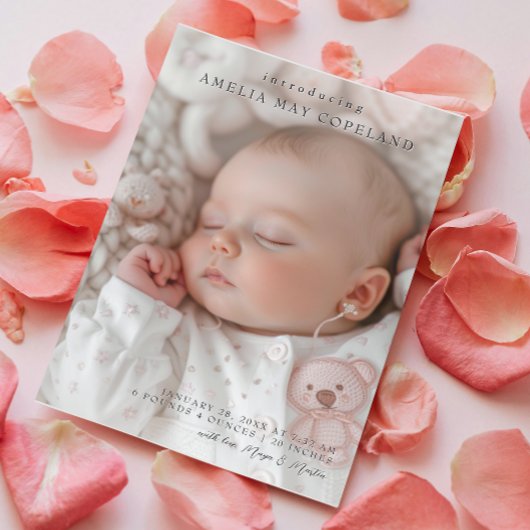 Eenvoudige en elegante Baby-fotogeboorte Aankondiging