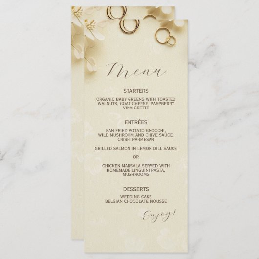 Eenvoudige en elegante Beige bruiloft Menu (Voorkant / Achterkant)