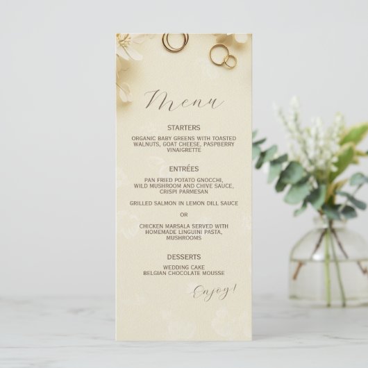 Eenvoudige en elegante Beige bruiloft Menu (Staand voorkant)