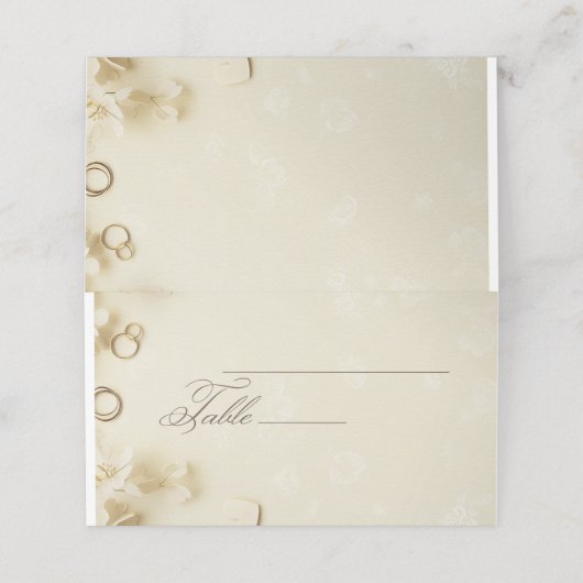 Eenvoudige en elegante Beige bruiloft Plaatskaartje (Buitenkant ongevouwen)