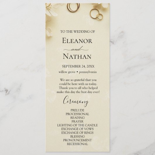 Eenvoudige en elegante Beige bruiloft Programmakaart (Voorkant)