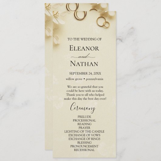 Eenvoudige en elegante Beige bruiloft Programmakaart (Voorkant / Achterkant)