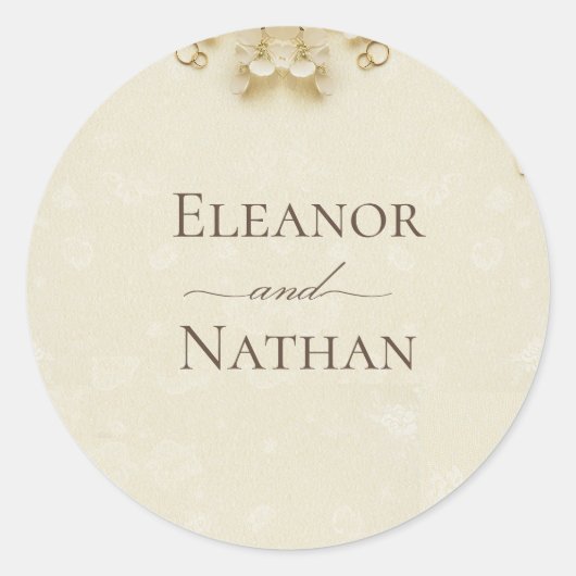 Eenvoudige en elegante Beige bruiloft Ronde Sticker (Voorkant)