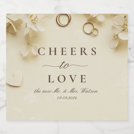 Eenvoudige en elegante Beige bruiloft Sparkling Wijnetiket (Enkel label)