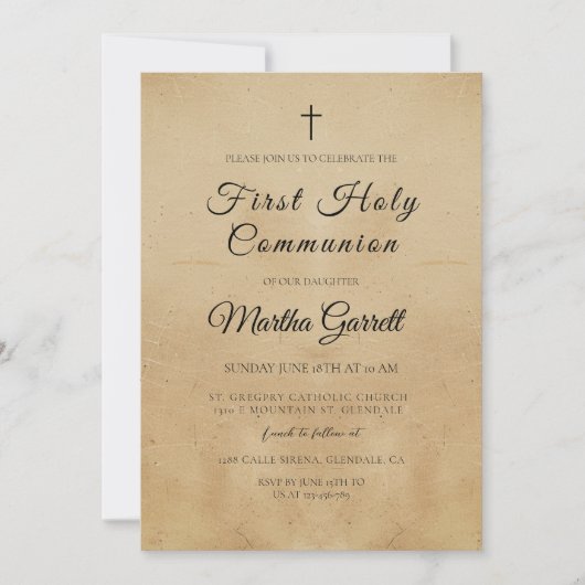 Eenvoudige en elegante beige Eerste Heilige Commun Kaart (Voorkant)