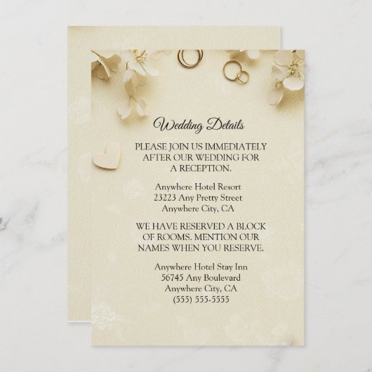 Eenvoudige en elegante Beige Wedding Enclosure Kaa Informatiekaartje (Voorkant / Achterkant)