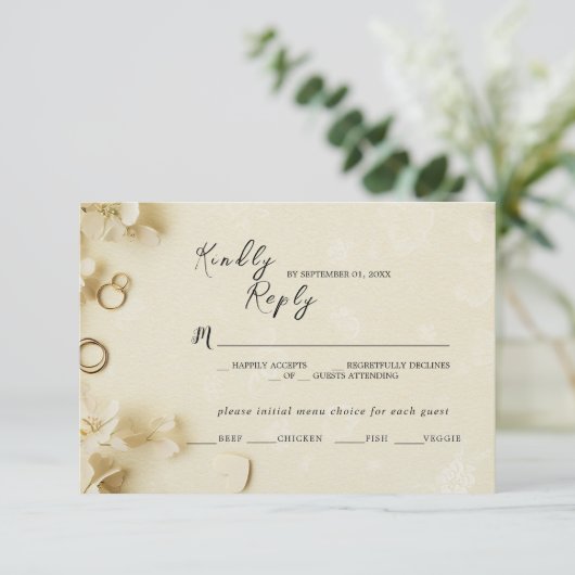 Eenvoudige en elegante Beige Wedding Response Kaar RSVP Kaartje (Staand voorkant)