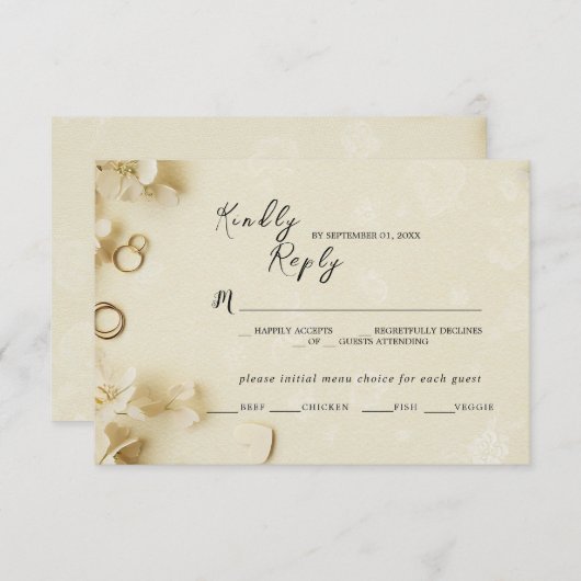 Eenvoudige en elegante Beige Wedding Response Kaar RSVP Kaartje (Voorkant / Achterkant)