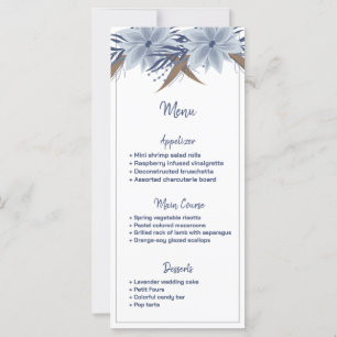 Eenvoudige en elegante blauwe bloem   trouwmenu