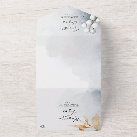 Eenvoudige en elegante bloemenbruiloft all in one uitnodiging (Buitenkant)
