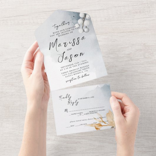 Eenvoudige en elegante bloemenbruiloft all in one uitnodiging (Afscheurbaar)