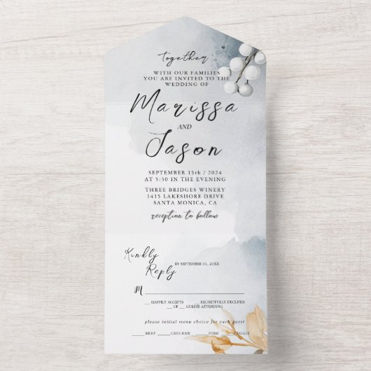 Eenvoudige en elegante bloemenbruiloft all in one uitnodiging (Binnen)