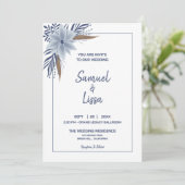 Eenvoudige en elegante blue floral bruiloft-uitnod kaart (Staand voorkant)