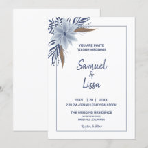 Eenvoudige en elegante blue floral bruiloft-uitnod